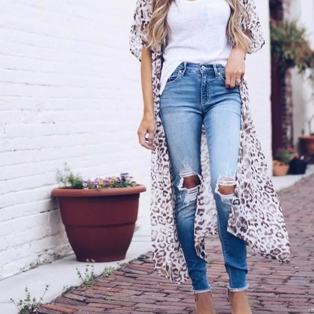 Women’s Sheer Chiffon Floral Cardigan Long Blouse - Picture 1 of 6
